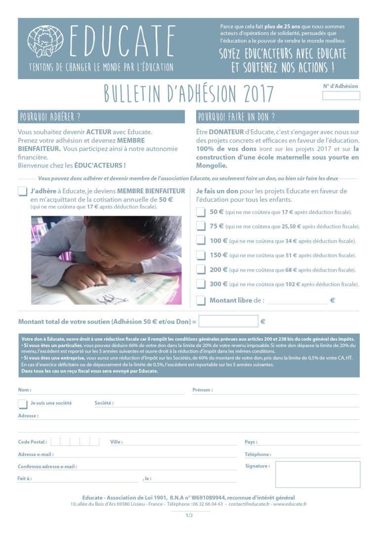Bulletin d'adhésion (recto)